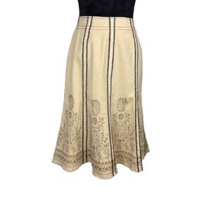 Motto Embroidered A-line Stretch Denim Paneled Skirt Reversed Serge Seams Sz 4